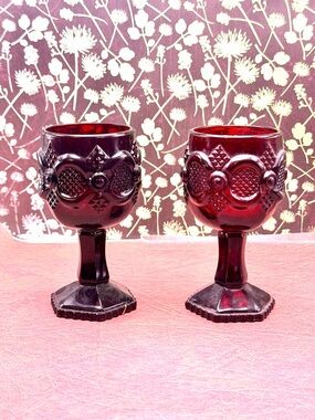 Vintage Ruby Red Goblet Pair